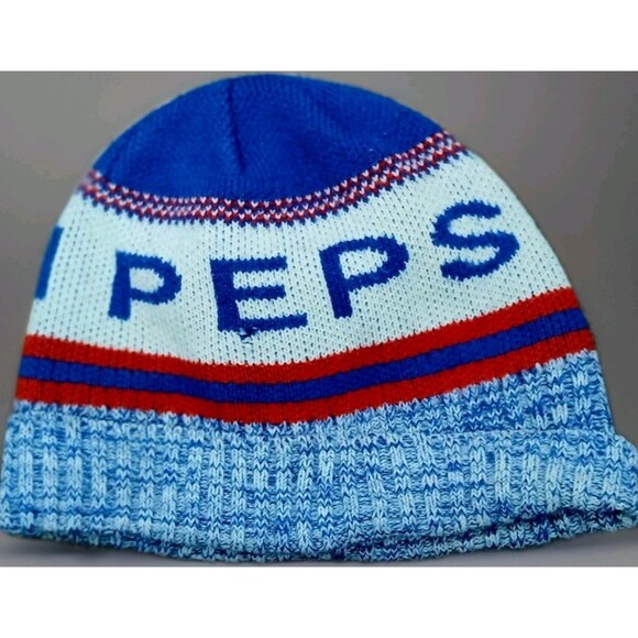 Vintage Pepsi Knit Beanie Hat Blue Red White Retro Winter Cap 80s 90s Style EUC - Picture 3 of 5